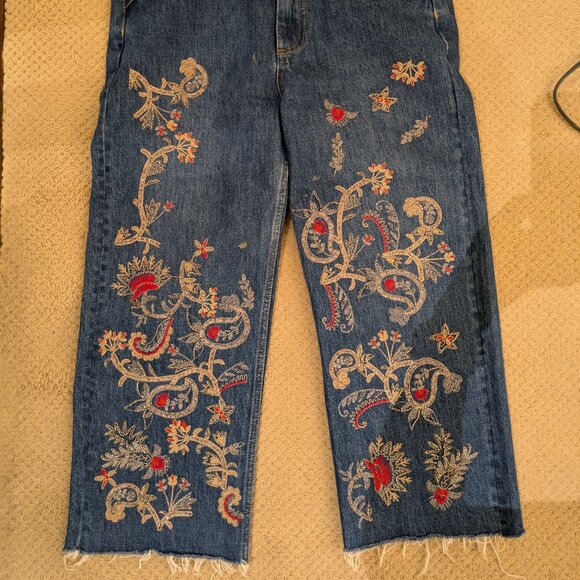 Zara Embelleshed Premiium Cropped Wide Leg Denim - Picture 2 of 5